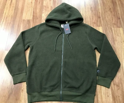PARA HOMBRES MEDIANO - NUEVO Chaqueta con Capucha Levi's Standard Fit Sherpa Cremallera Completa Verde Foto 1 de 4