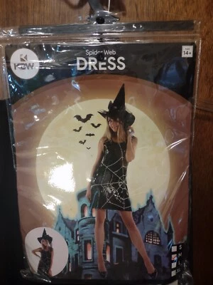 Adult Black Spider Web Black Sequin Dress Women's Halloween Witch Costume M L - Image 1 of 3