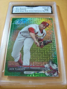 JACK FLAHERTY 2017 BOWMAN CROMO MEGA MOJO REFRACTOR VERDE # 38/99 RC grado 10 - Imagen 1 de 2