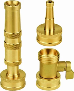 Heavy-Duty Brass High-Pressure Garden Hose Nozzle with Adjustable Spray & On/Off - Picture 1 of 6