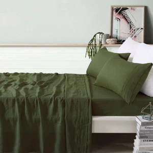 100% Linen Olive Sheet Set by Vintage Design Homewares - Picture 1 of 9
