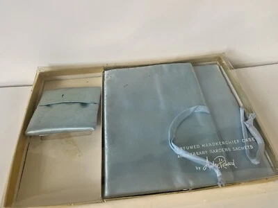 MCM Herbary Gardens Vintage Satin Sachet Handkerchief Case Andre Richard Blue - Image 1 of 4