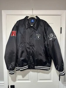 Kith for the NFL: Raiders Satin Bomber Jacket Black Men’s 2X Steppfutter Neu ohne Etikett - Bild 1 von 16