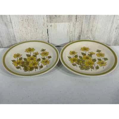 Spring Bouquet Stoneware Yellow Floral Green Band Bread & Butter Plate Set of 2 - Image 1 of 4