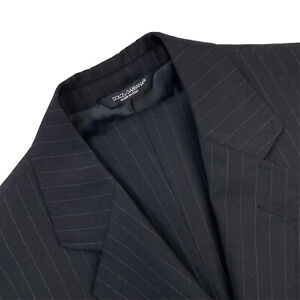 Mint! 40 R Dolce & Gabbana Dark Navy Blue Pinstripe Modern Fit Wool Suit