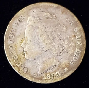 1893 Spain 1 One Peseta Silver Coin Madrid Alfonso XIII - H - Picture 1 of 4