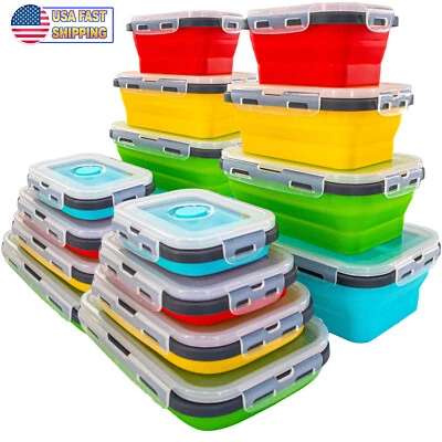 Collapsible Stackable Food Storage Containers  Silicone Leak Airtight Lunch Box - Image 1 of 4