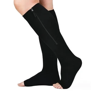 Zipper Compression Socks 20-30mmHg Open Toe Compression Socks with Wide Calf - Picture 1 of 7
