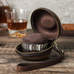 Estuche de cuero para reloj de pulsera desmontable circular con forma de rosquilla caja de almacenamiento bolsa con soporte - Imagen 1 de 14