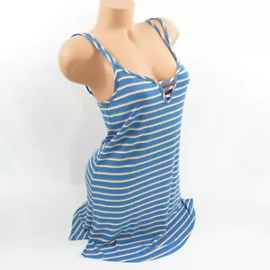 Jenni Damen Negligee Nachthemd Gr. S Leiter V-Ausschnitt vorne blau gelb gestreift - Bild 1 von 10