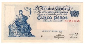 ARGENTINA NOTE 1955 5 PESOS L. 12962 y 13571 Series G P#264a B#1867 - XF - Picture 1 of 2