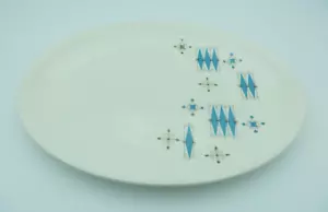 Mid Century Modern Ironstone 11" Platter Turquoise Aqua Gold Diamond Atomic '50s - Picture 1 of 8