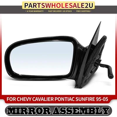 Left LH Black Smooth Manual Mirror for Chevy Cavalier Pontiac Sunfire 1995-2005 - Image 1 of 4