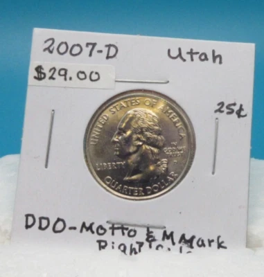 Double Die on Motto & M Mark Right Sides 2007-D UTAH QUARTER 25 Cent Coin - Image 1 of 4