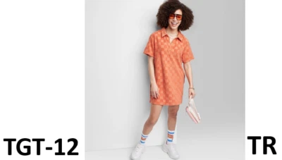 Vestido gráfico manga corta a cuadros para mujer Ascot + Hart, naranja, talla pequeña Foto 1 de 4