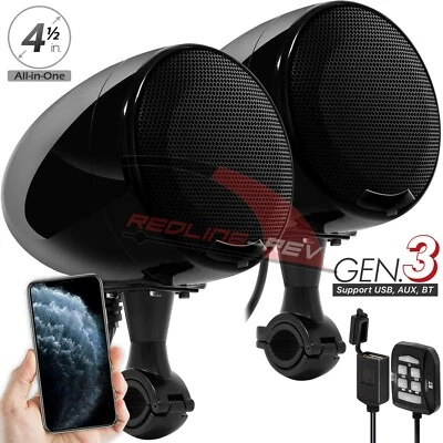 600W Waterproof Bluetooth Motorcycle Stereo Speakers Amplifier Audio System ATV - Image 1 of 4