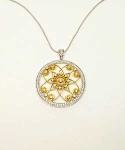 Diamond Filigree 14k two tone gold necklace, (New) - Picture 1 of 2