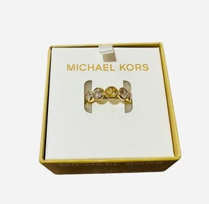 MICHAEL KORS Bezel Set Ring in Gold RING SIZE 8 NWT NIB Rhinestone and Logo - Picture 1 of 7