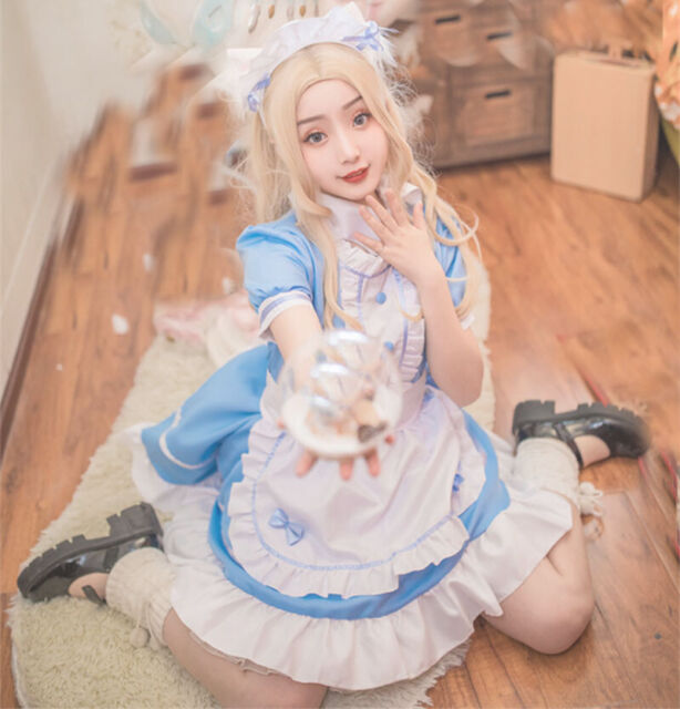 Kawaii Lolita Anime empregada roupa Rosa Azul cosplay empregada roupa  Lolita saia traje bonito japonês traje cosplay anime roupa