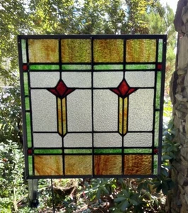 RESTORED ANTIQUE LEADED STAINED GLASS WINDOW, MINER'S PATCH HOUSE 1930s - Picture 1 of 8