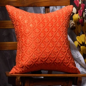 Decorative pillow cover orange sofa cushion cover embroidered designer pillow 2p - Picture 1 of 9