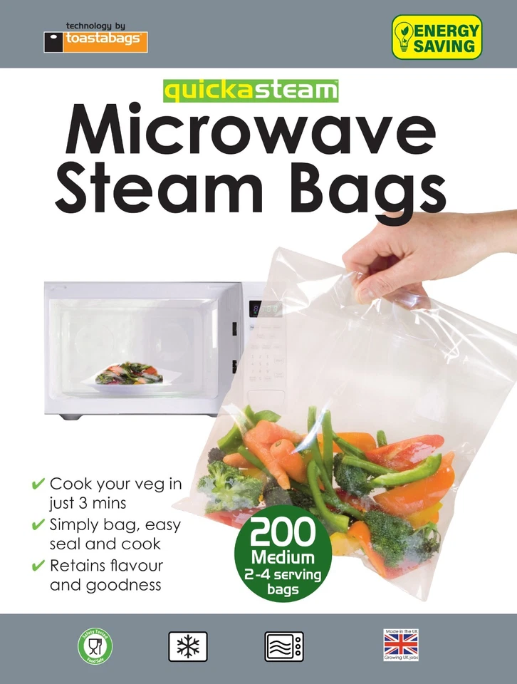 200 X Medium Quickasteam Microwave Steam Cooking Bags - Super Value