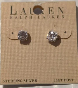 Lauren Ralph Lauren CZ 925 Stud Earrings w/ 14K Posts free shpg - Picture 1 of 8