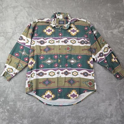 Vtg Long Sleeve Button Shirt 100% Cotton Aztec Native Southwest Grunge Y2K 90s L - Image 1 of 4