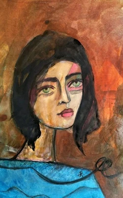  Original Painting Surreal  Expression  Portrait 6" X 9"    Jess Russell - Image 1 of 4