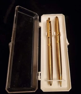 Juego de bolígrafos y lápices dorados vintage AUDITOR'S POINT sin usar, en caja - Imagen 1 de 4