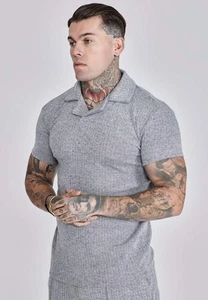 SikSilk Herren Muscle Fit Smart Textured Herringbone Polo T-Shirt Tee Grau - Bild 1 von 11