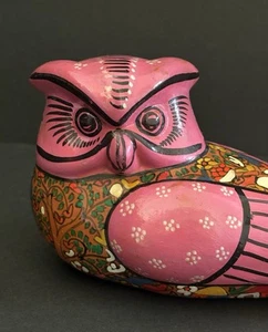 Handcrafted Terracotta Clay Pink Owl Figurine Hand Painted Folk Art Owl Statue - Picture 1 of 14