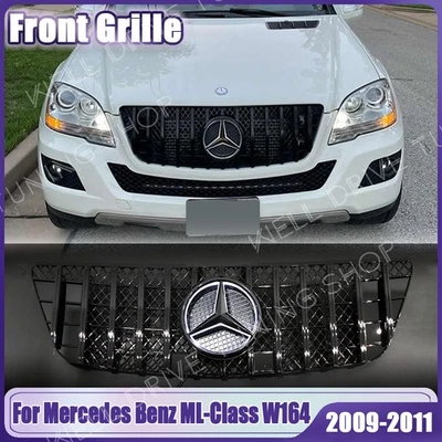 Gloss Black Bumper Grille W/LED Emblem For Mercedes Benz W164 09-11 ML500 ML550 - Image 1 of 4