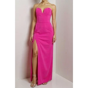 $260 NWT AMANDA UPRICHARD Cherri Strapless Gown, Hot Pink, Large - Picture 1 of 10