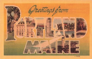 Portland, Maine Large Letter Postcard Greetings Multi View c 1940s LL10 - Picture 1 of 2