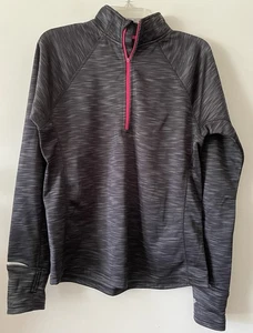 Pony Women's Sz L Black/Gray Long Sleeve 1/4 Zip Fleece Lined Shirt Thumbholes - Picture 1 of 6