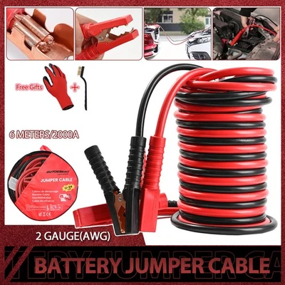 HEAVY DUTY 2 GAUGE 20FT BATTERY BOOSTER CABLE EMERGENCY POWER JUMPER 2000 AMP - Image 1 of 4