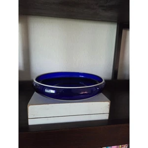 Empoli Italy Cobalt Blue Art Glass Bowl 7" White Rim Mid Century Modern - Picture 1 of 7
