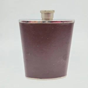 Frasco de cadera vintage de acero inoxidable envuelto en cuero de 6 oz marrón clásico vajilla de bar - Imagen 1 de 9