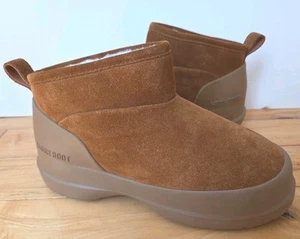 Moon Boot Luna Low Suede Leather Ankle Bootie Cognac Brown Women's 38/7-7.5 New - Picture 1 of 9