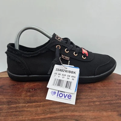 Skechers Bobs B Cute Shoes Women's 7 Wide Black Canvas Slip On Casual Sneakers - Image 1 of 4