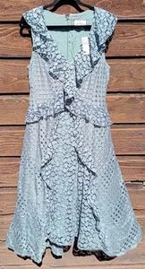 Abito midi nuovo con etichette Anthropologie Antoinette con volant 14 pizzo boho verde menta $220 - Foto 1 di 18