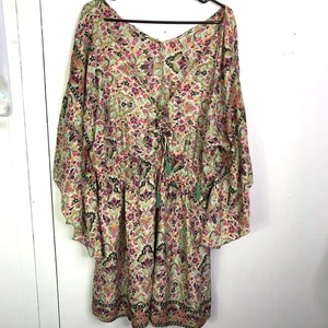 Raga Anthropologie Dress Womens 2X Jai Kimono Boho Colorful Bell Sleeve Tassels - Bild 1 von 12