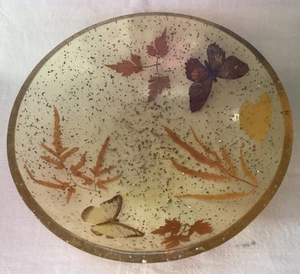 Acrylic Resin Serving Bowl MCM 60s Autumn Leaves Butterfly Gold Glitter 9 1/2” - Picture 1 of 8
