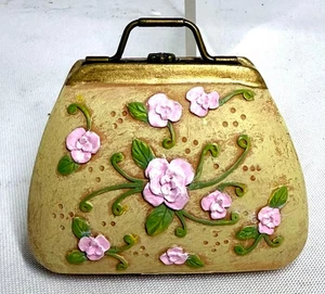 Vintage Small Hinged Pocketbook Trinket Box Pink Roses Stash Box Collectible - Picture 1 of 9