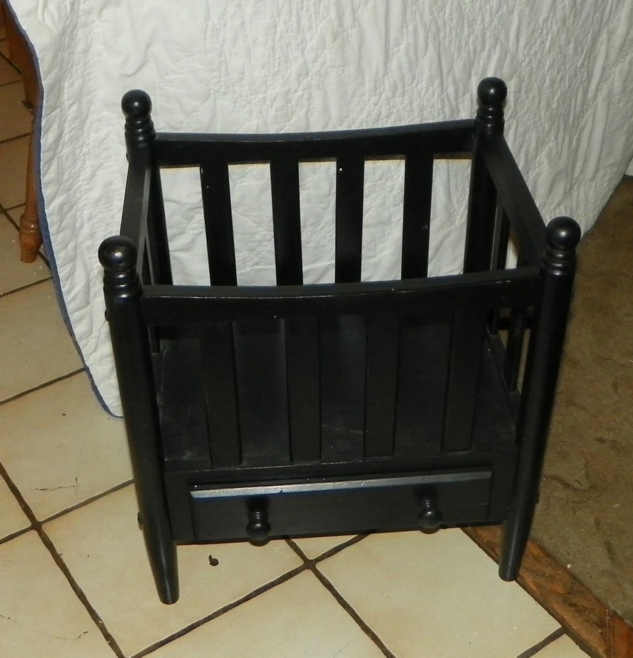 Black Distressed Mahogany Magazine Rack with Drawer   (MR-41) - Image 1 of 1