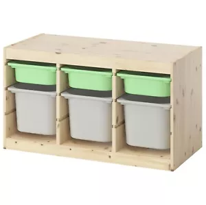IKEA TROFAST Aufbewahrungskombination mit Boxen, hellweiß gebeizte Kiefer hellgrün - Bild 1 von 5