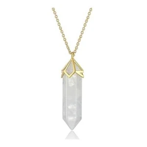 MACY'S Genuine White Quartz Pendant Necklace w/ Gold Hardware/Chain NWT $80! - Picture 1 of 3