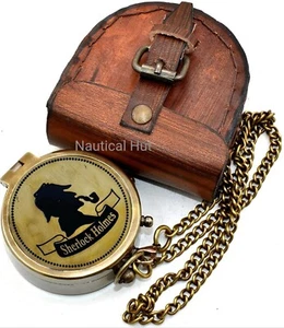 Sherlock Holmes Brass Antique Compass With Leather Case Inspirational Gift Ideas - Picture 1 of 6