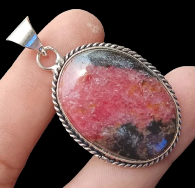 Colgante de piedras preciosas de rodonita enchapado en plata de ley 925 regalo para especial Foto 1 de 2